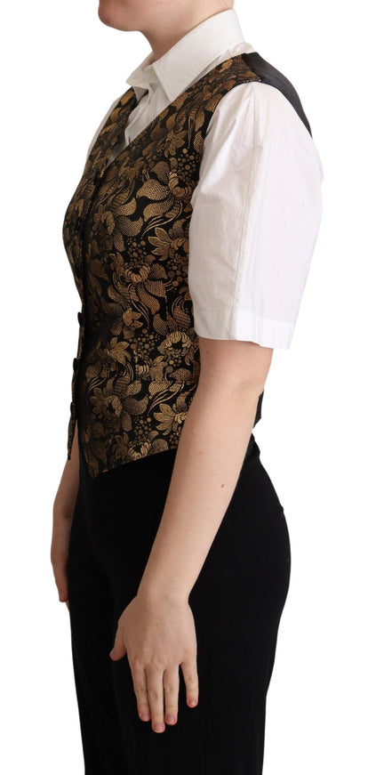 Dolce & Gabbana Black Gold Jacquard Silk Waistcoat Vest - Ellie Belle