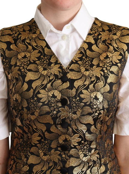 Dolce & Gabbana Black Gold Jacquard Silk Waistcoat Vest - Ellie Belle