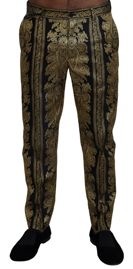 Dolce & Gabbana Black Gold Jacquard Tapered Pants - Ellie Belle