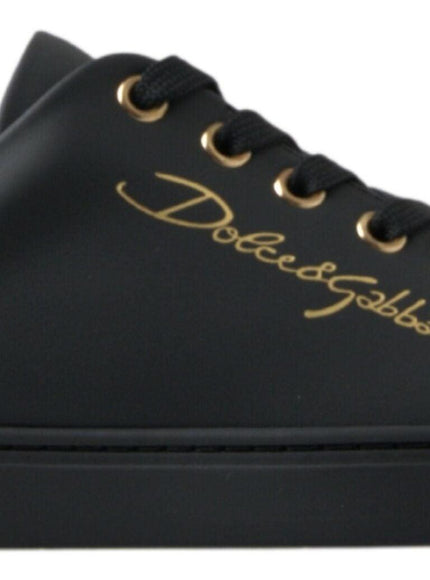 Dolce & Gabbana Black Gold Leather Classic Sneakers Shoes