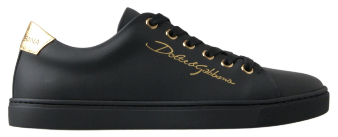 Dolce & Gabbana Black Gold Leather Classic Sneakers Shoes - Ellie Belle