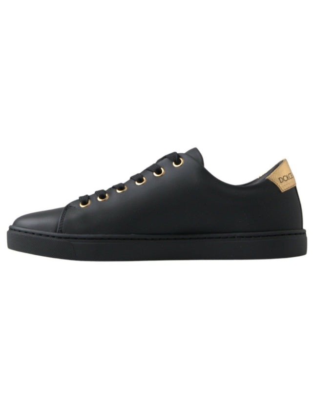 Dolce & Gabbana Black Gold Leather Classic Sneakers Shoes - Ellie Belle