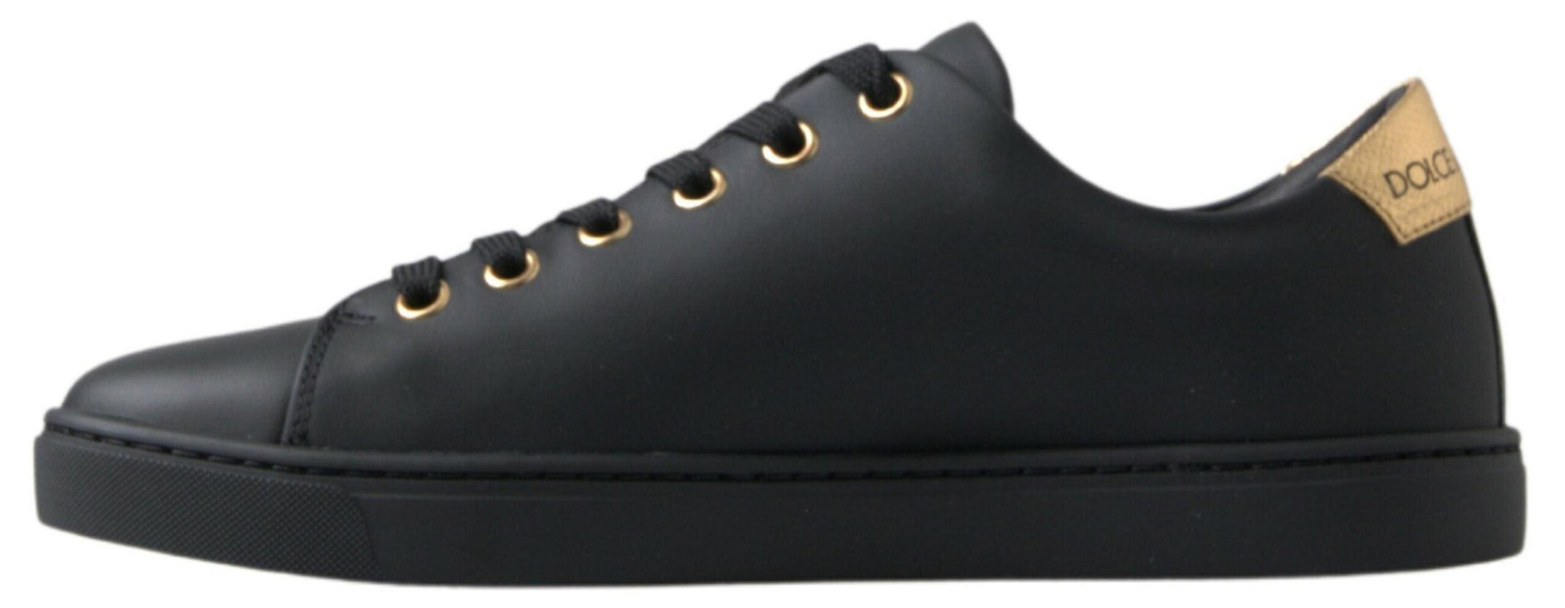 Dolce & Gabbana Black Gold Leather Classic Sneakers Shoes - Ellie Belle