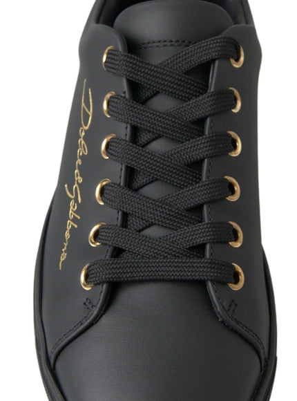 Dolce & Gabbana Black Gold Leather Classic Sneakers Shoes