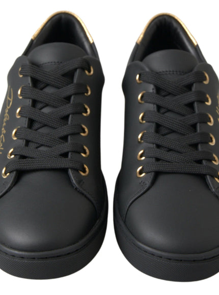 Dolce & Gabbana Black Gold Leather Classic Sneakers Shoes