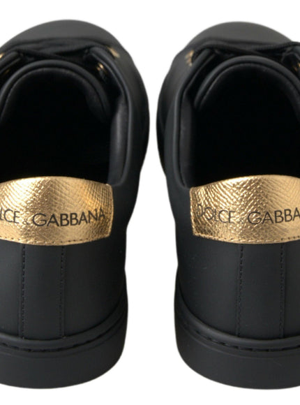 Dolce & Gabbana Black Gold Leather Classic Sneakers Shoes