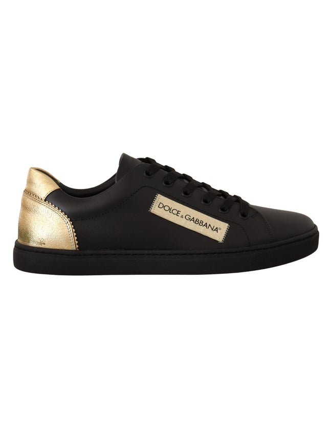 Dolce & Gabbana Black Gold Leather Low Top Sneakers Shoes - Ellie Belle