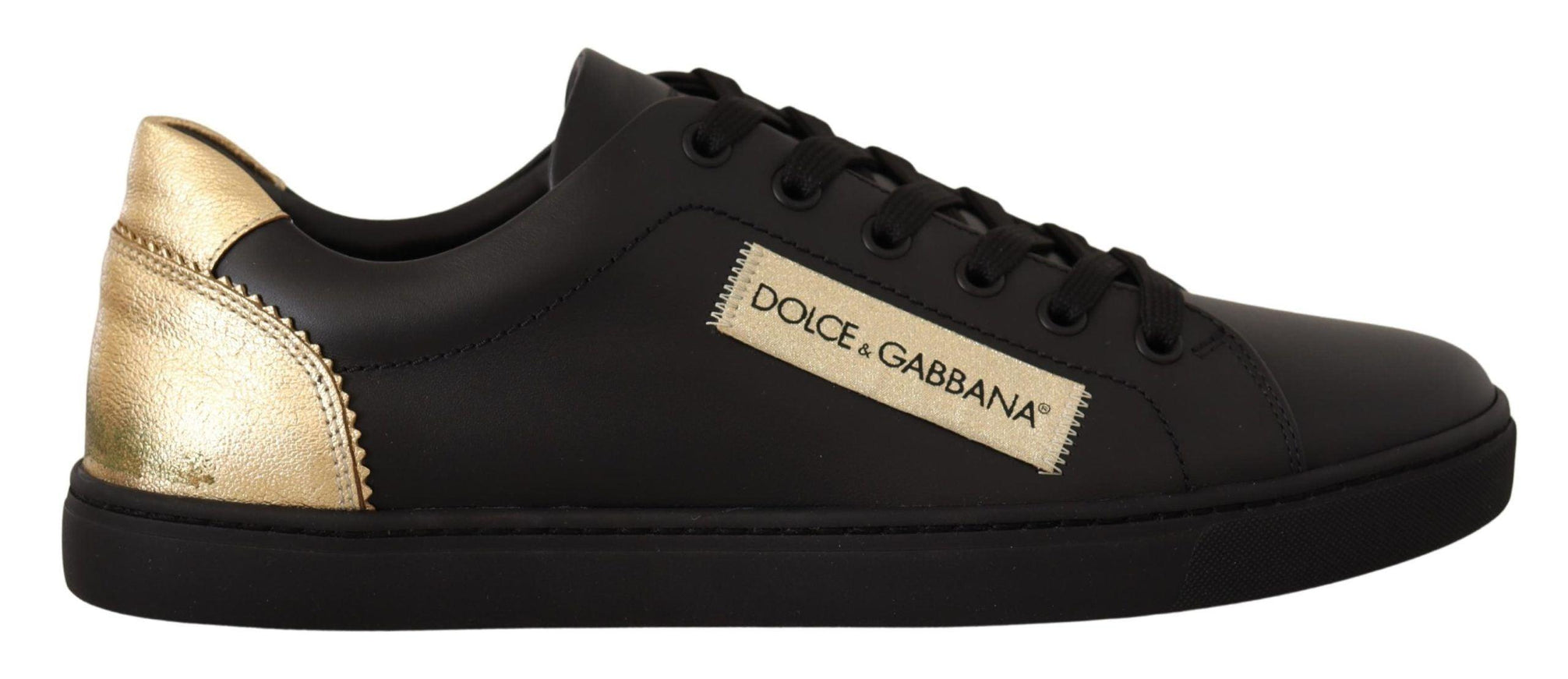 Dolce & Gabbana Black Gold Leather Low Top Sneakers Shoes - Ellie Belle