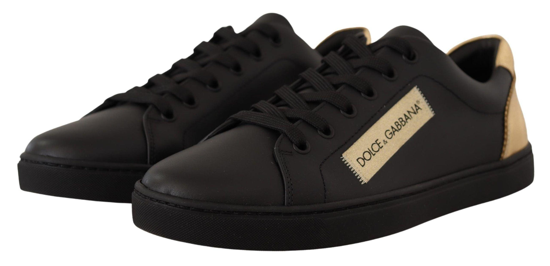 Dolce & Gabbana Black Gold Leather Low Top Sneakers Shoes - Ellie Belle