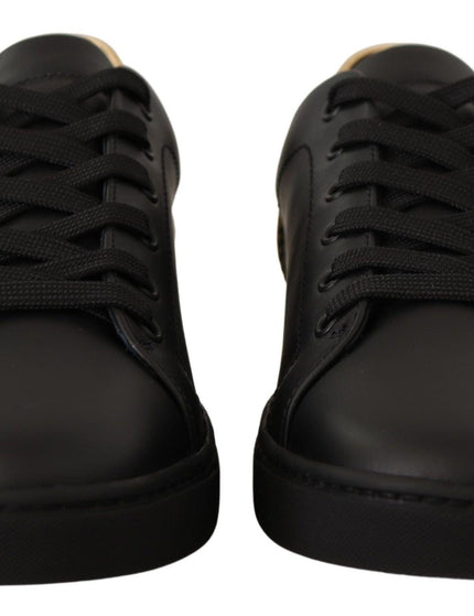 Dolce & Gabbana Black Gold Leather Low Top Sneakers Shoes - Ellie Belle