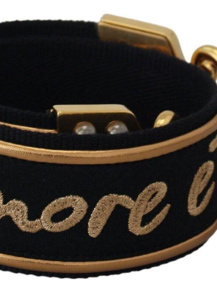 Dolce & Gabbana Black Gold Logo Print Brass Bag Shoulder Strap - Ellie Belle