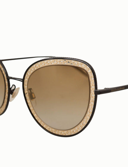 Dolce & Gabbana Black Gold Oval Metal Frame Lace Logo Sunglasses - Ellie Belle