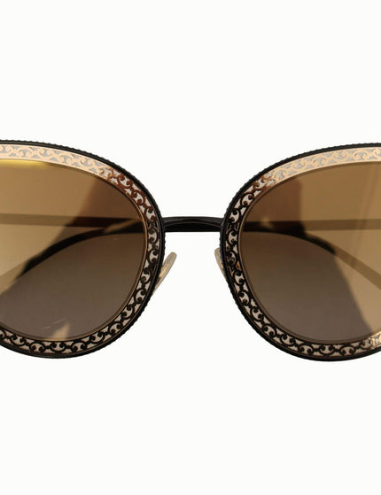 Dolce & Gabbana Black Gold Oval Metal Frame Lace Logo Sunglasses - Ellie Belle