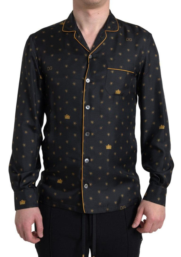 Dolce & Gabbana Black Gold Printed Men Pajama Silk Shirt - Ellie Belle