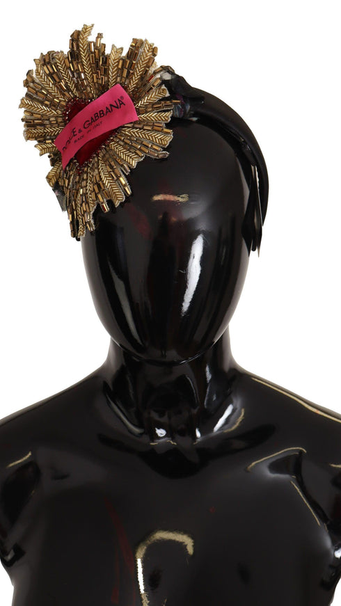 Dolce & Gabbana Black Gold Sacred Heart Logo Embellished Headband Diadem - Ellie Belle