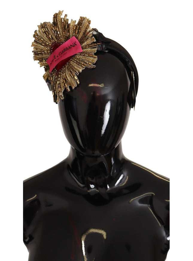 Dolce & Gabbana Black Gold Sacred Heart Logo Embellished Headband Diadem - Ellie Belle