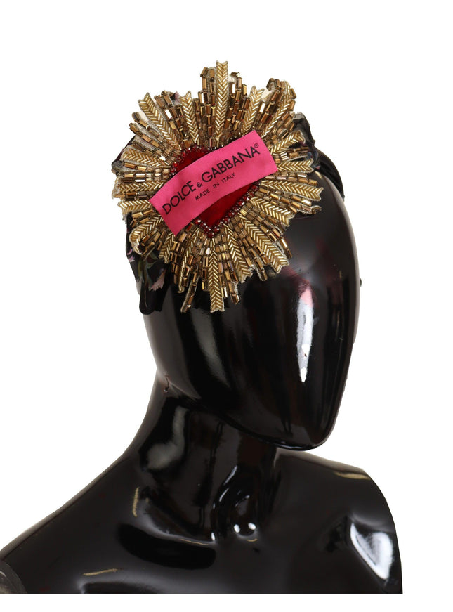 Dolce & Gabbana Black Gold Sacred Heart Logo Embellished Headband Diadem - Ellie Belle
