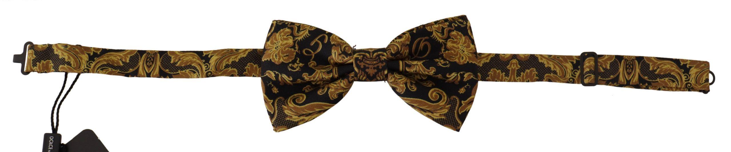 Dolce & Gabbana Black Gold Silk Adjustable Neck Papillon Tie - Ellie Belle