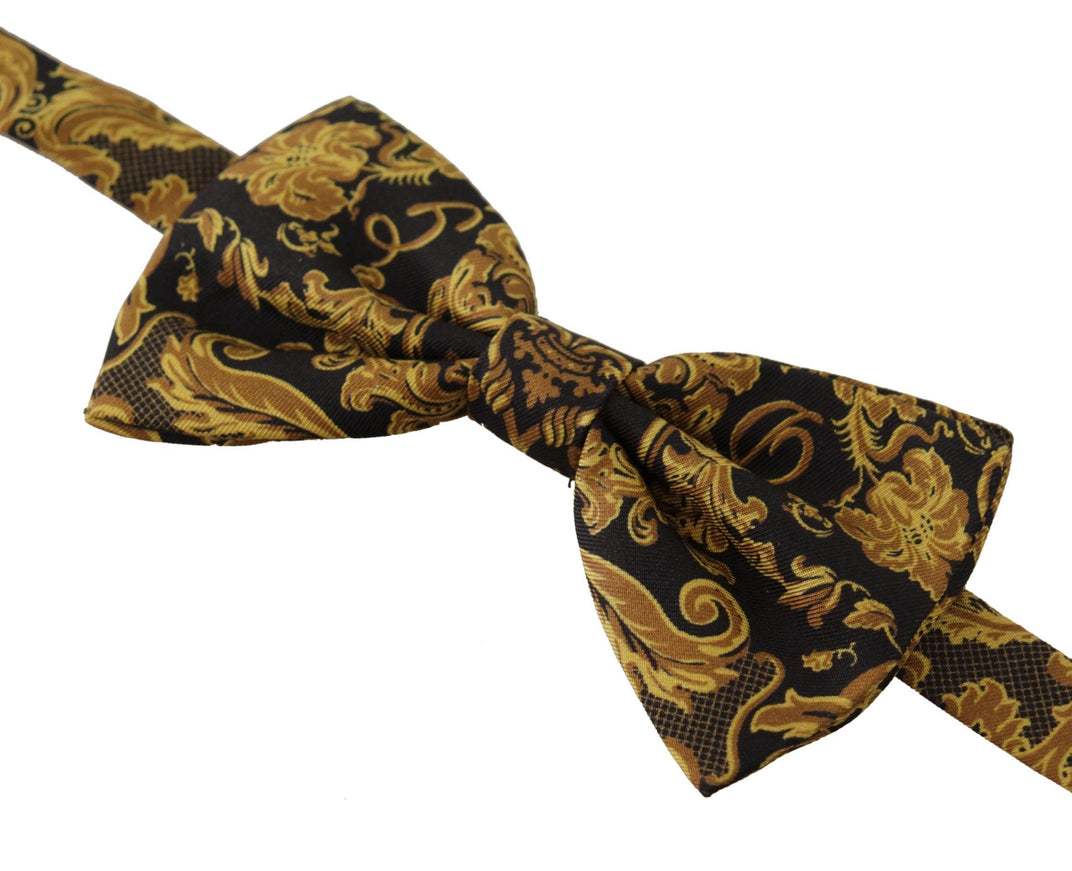 Dolce & Gabbana Black Gold Silk Adjustable Neck Papillon Tie - Ellie Belle