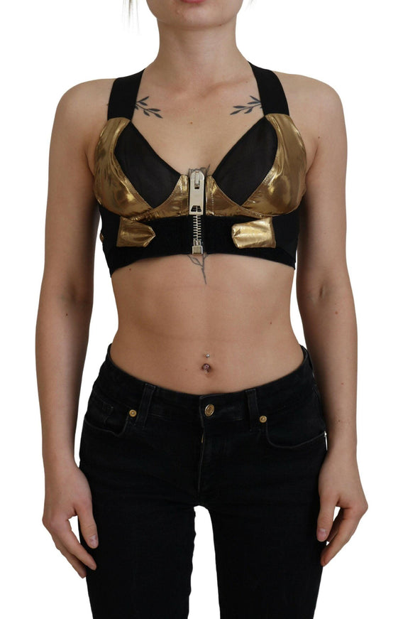 Dolce & Gabbana Black Gold Sleeveless Cropped Bustier Top - Ellie Belle