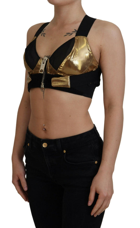 Dolce & Gabbana Black Gold Sleeveless Cropped Bustier Top - Ellie Belle