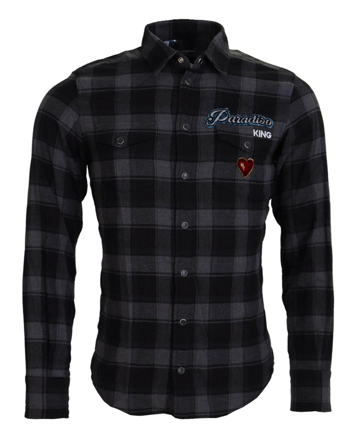 Dolce & Gabbana Black Gray Check Men Long Sleeves Shirt - Ellie Belle