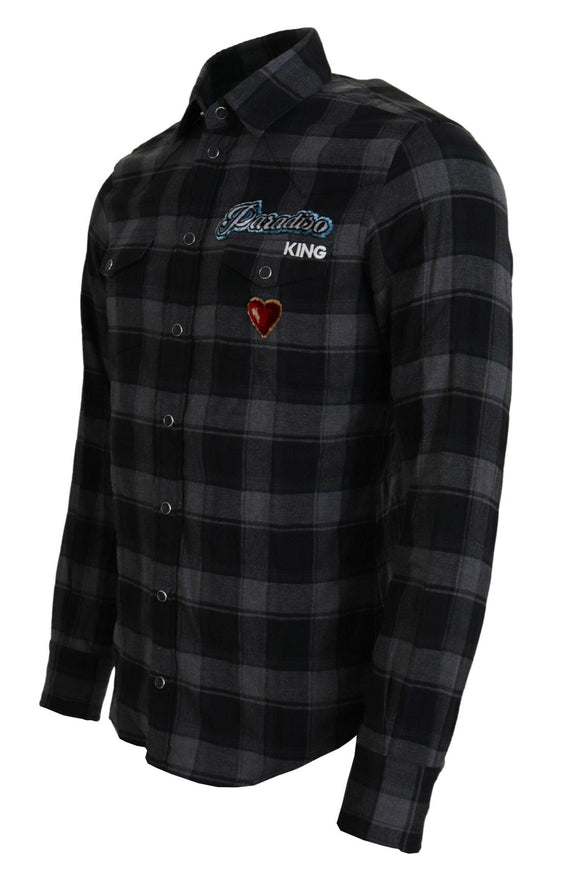 Dolce & Gabbana Black Gray Check Men Long Sleeves Shirt - Ellie Belle