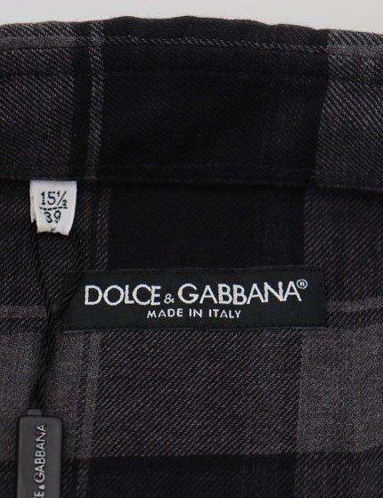 Dolce & Gabbana Black Gray Check Men Long Sleeves Shirt - Ellie Belle