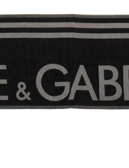 Dolce & Gabbana Black Gray Cotton Modal Jacquard Logo Wrap Scarf - Ellie Belle