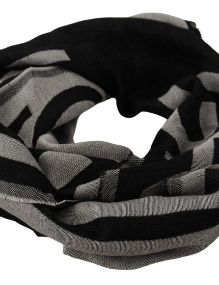 Dolce & Gabbana Black Gray Cotton Modal Jacquard Logo Wrap Scarf - Ellie Belle