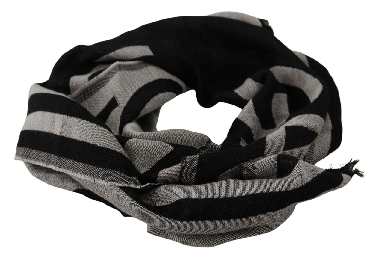 Dolce & Gabbana Black Gray Cotton Modal Jacquard Logo Wrap Scarf - Ellie Belle