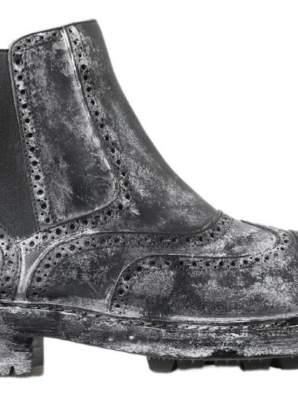 Dolce & Gabbana Black Gray Leather Ankle Boots