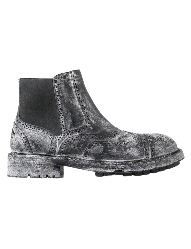 Dolce & Gabbana Black Gray Leather Ankle Boots - Ellie Belle
