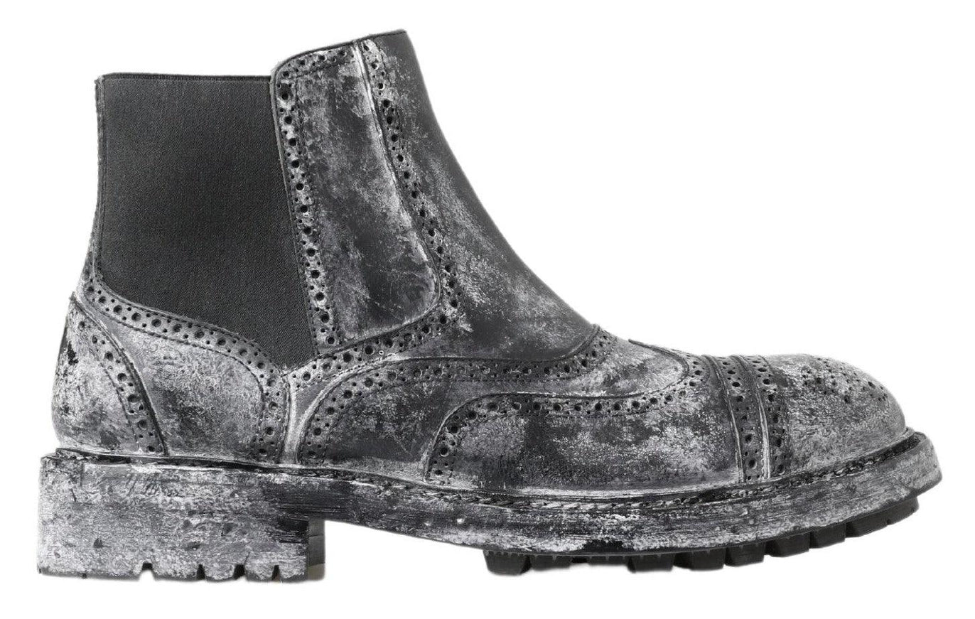 Dolce & Gabbana Black Gray Leather Ankle Boots - Ellie Belle