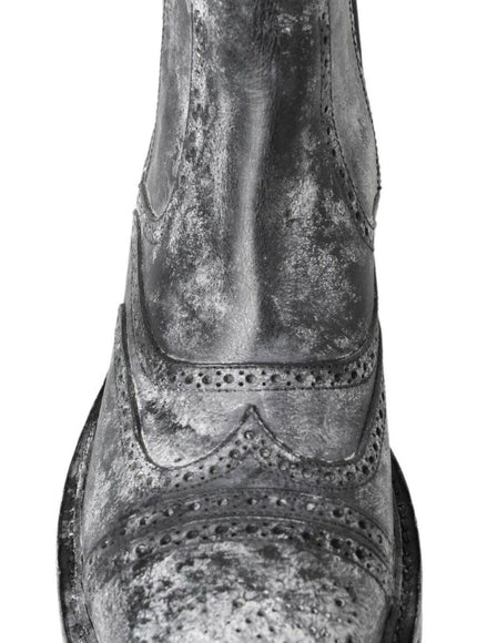 Dolce & Gabbana Black Gray Leather Ankle Boots - Ellie Belle