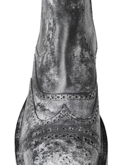 Dolce & Gabbana Black Gray Leather Ankle Boots