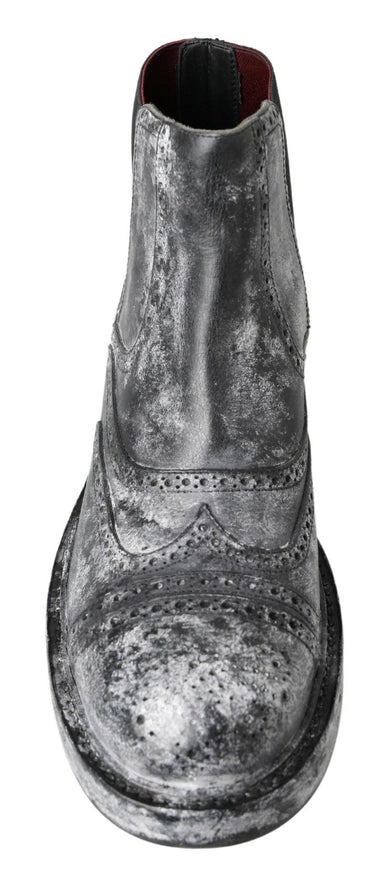 Dolce & Gabbana Black Gray Leather Ankle Boots - Ellie Belle