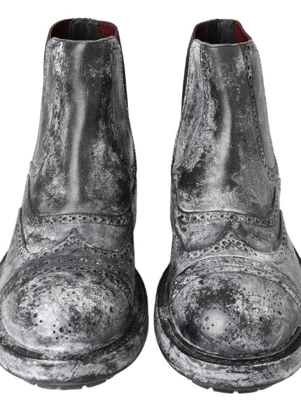 Dolce & Gabbana Black Gray Leather Ankle Boots