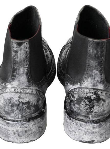Dolce & Gabbana Black Gray Leather Ankle Boots