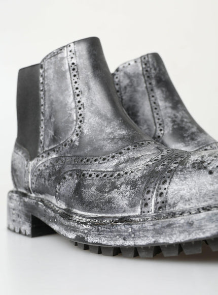 Dolce & Gabbana Black Gray Leather Ankle Boots