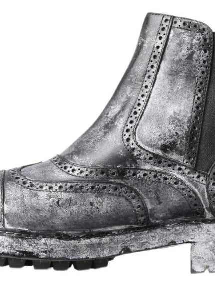 Dolce & Gabbana Black Gray Leather Ankle Boots