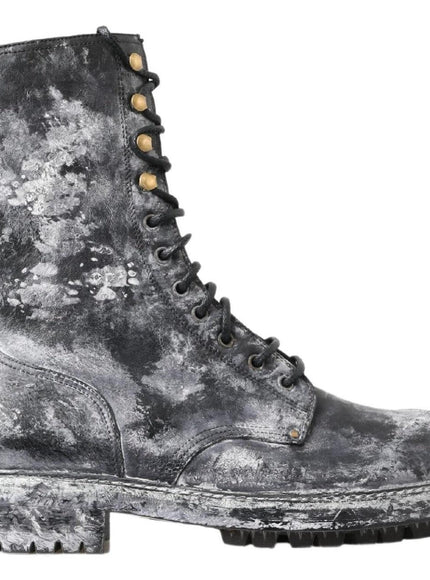 Dolce & Gabbana Black Gray Leather Mid Calf Boots Shoes
