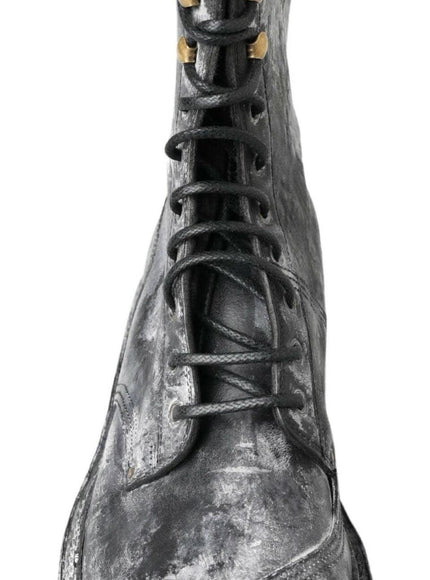 Dolce & Gabbana Black Gray Leather Mid Calf Boots Shoes