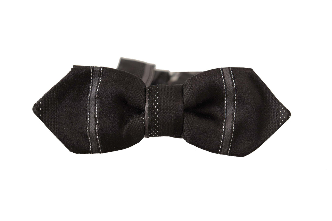 Dolce & Gabbana Black Gray Line Dots Adjustable Neck Papillon Tie - Ellie Belle