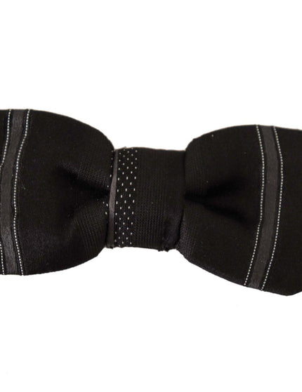 Dolce & Gabbana Black Gray Line Dots Adjustable Neck Papillon Tie - Ellie Belle