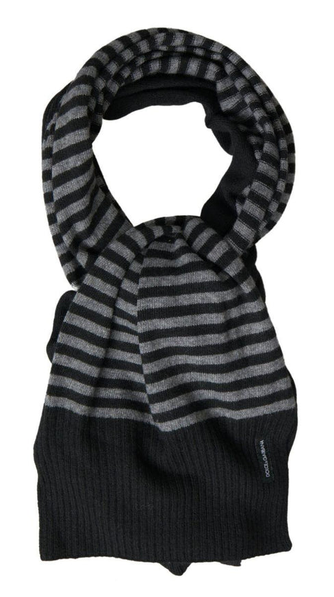 Dolce & Gabbana Black Gray Stripe Wool Neck Wrap Shawl Scarf - Ellie Belle