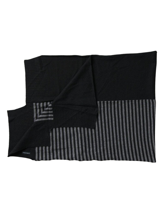 Dolce & Gabbana Black Gray Stripe Wool Neck Wrap Shawl Scarf - Ellie Belle