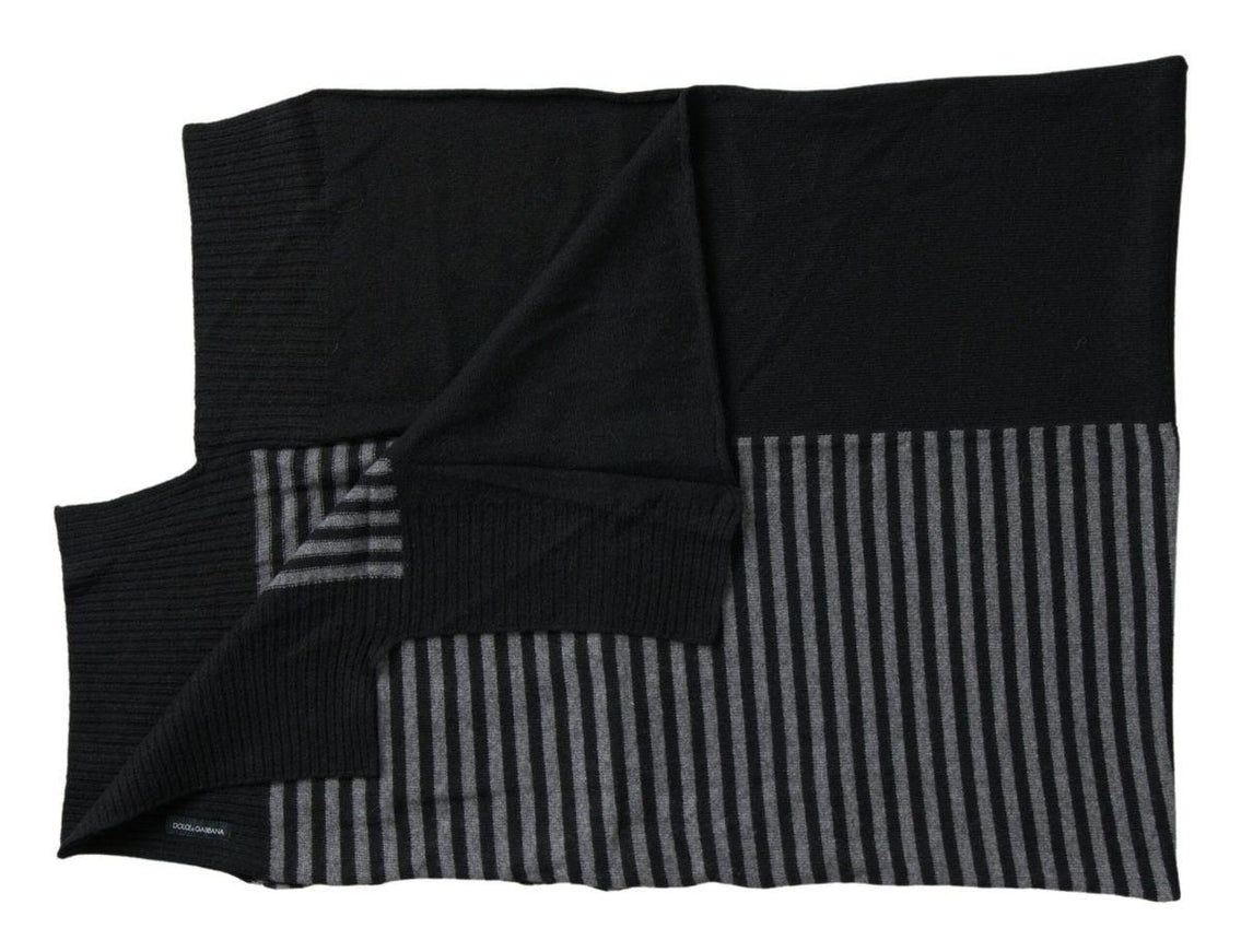 Dolce & Gabbana Black Gray Stripe Wool Neck Wrap Shawl Scarf - Ellie Belle