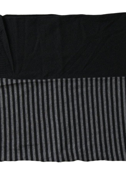 Dolce & Gabbana Black Gray Stripe Wool Neck Wrap Shawl Scarf - Ellie Belle