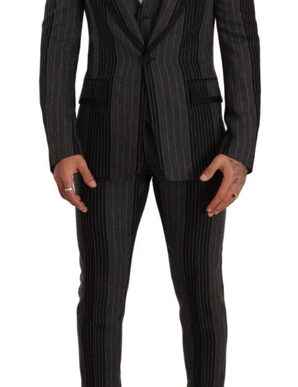 Dolce & Gabbana Black Gray Striped Slim Fit 3 Piece Suit - Ellie Belle